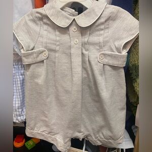 Classic Peter Pan Collar Baby Romper in Light Gray